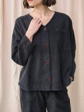 Acer Organic Cotton Cord Top in Charcoal - beaum ontorganic XS